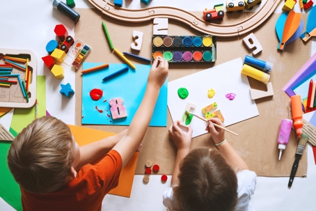 Children at a daycare painting